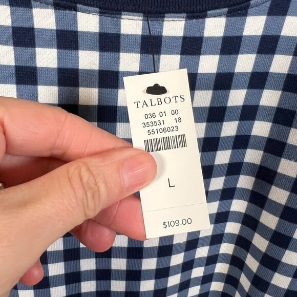 Talbots Terry Shift Dress Size Large Blue Gingham Preppy Comfy Knee Length - Picture 4 of 9